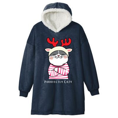 Cozy Kitty Cat Reindeer Christmas Gift Hooded Wearable Blanket