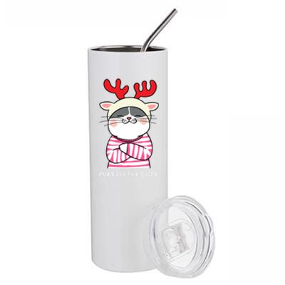 Cozy Kitty Cat Reindeer Christmas Gift Stainless Steel Tumbler