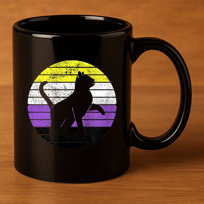 Cute Kitten Cat Nonbinary Pride Lgb Quotes Non Binary Flag 11oz C Handle Ceramic Mug