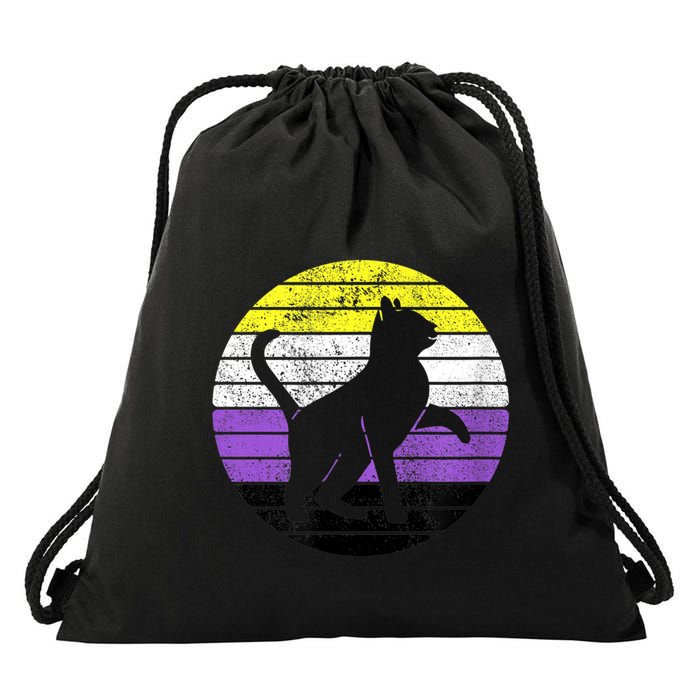 Cute Kitten Cat Nonbinary Pride Lgb Quotes Non Binary Flag Drawstring Bag