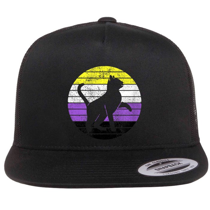 Cute Kitten Cat Nonbinary Pride Lgb Quotes Non Binary Flag Flatbill Hat