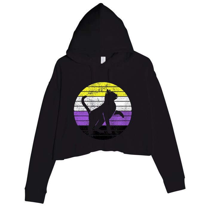 Cute Kitten Cat Nonbinary Pride Lgb Quotes Non Binary Flag Crop Fleece Hoodie