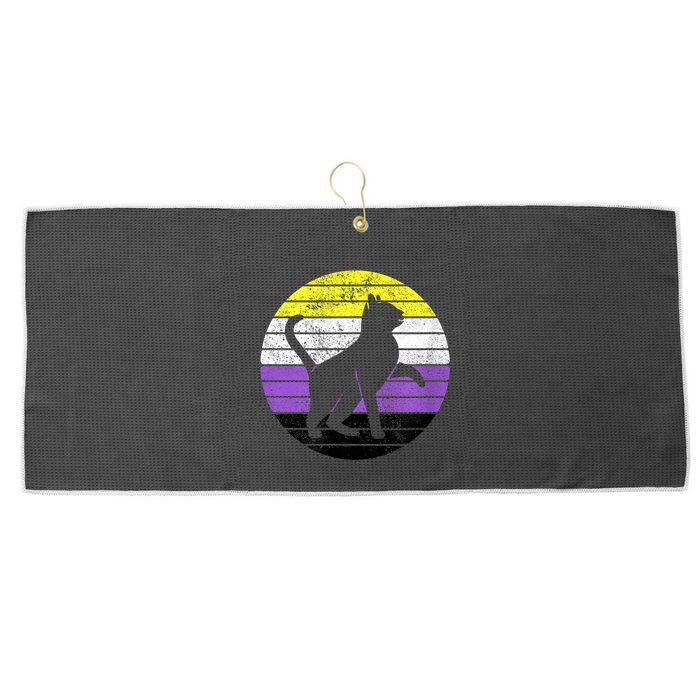 Cute Kitten Cat Nonbinary Pride Lgb Quotes Non Binary Flag Large Microfiber Waffle Golf Towel