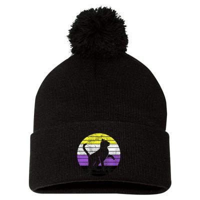 Cute Kitten Cat Nonbinary Pride Lgb Quotes Non Binary Flag Pom Pom 12in Knit Beanie