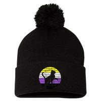 Cute Kitten Cat Nonbinary Pride Lgb Quotes Non Binary Flag Pom Pom 12in Knit Beanie