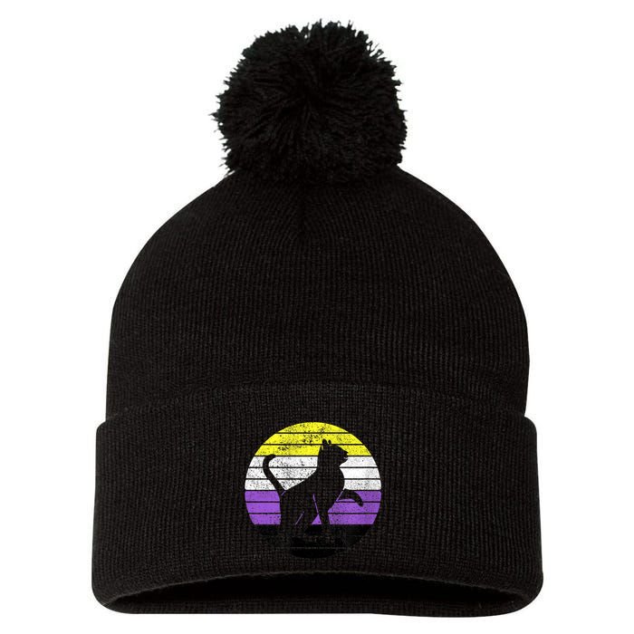 Cute Kitten Cat Nonbinary Pride Lgb Quotes Non Binary Flag Pom Pom 12in Knit Beanie