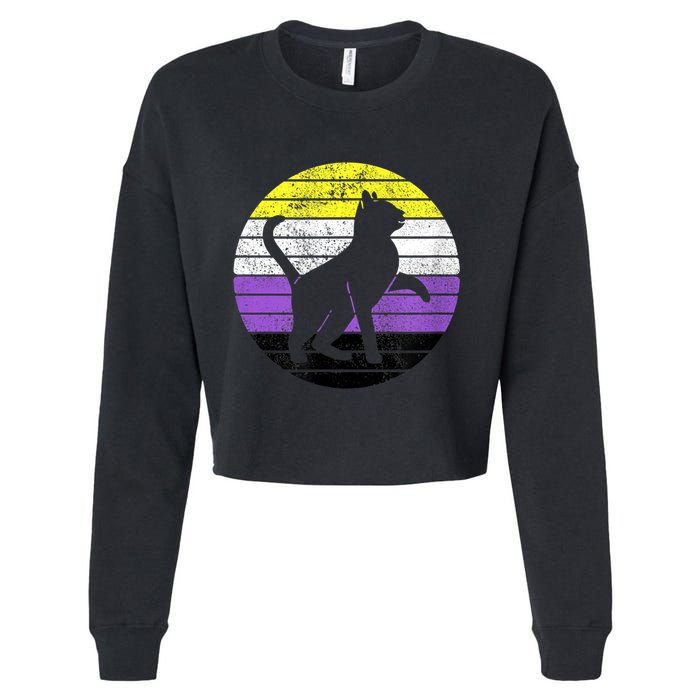 Cute Kitten Cat Nonbinary Pride Lgb Quotes Non Binary Flag Cropped Pullover Crew