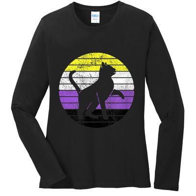 Cute Kitten Cat Nonbinary Pride Lgb Quotes Non Binary Flag Ladies Long Sleeve Shirt
