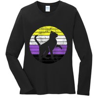 Cute Kitten Cat Nonbinary Pride Lgb Quotes Non Binary Flag Ladies Long Sleeve Shirt