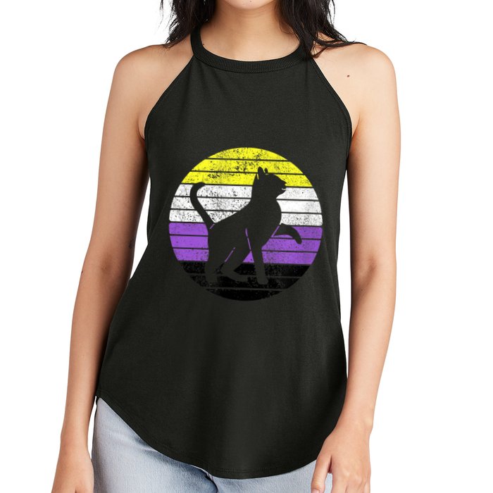 Cute Kitten Cat Nonbinary Pride Lgb Quotes Non Binary Flag Women's Perfect Tri Rocker Tank