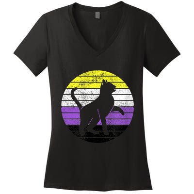 Cute Kitten Cat Nonbinary Pride Lgb Quotes Non Binary Flag Women's V-Neck T-Shirt