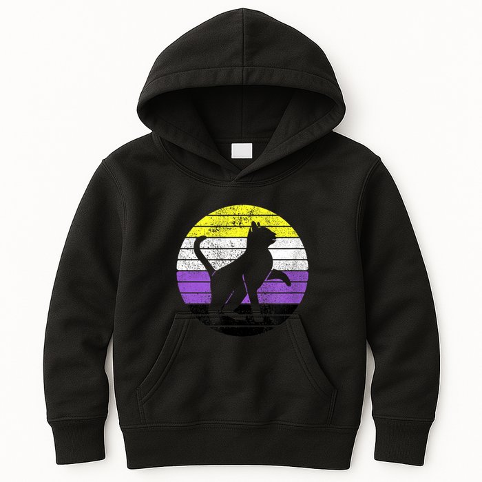 Cute Kitten Cat Nonbinary Pride Lgb Quotes Non Binary Flag Kids Hoodie