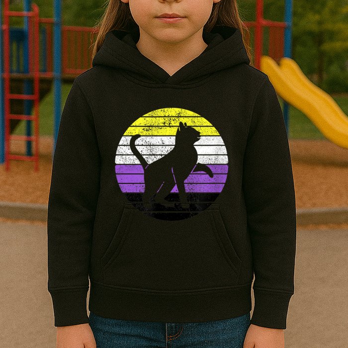 Cute Kitten Cat Nonbinary Pride Lgb Quotes Non Binary Flag Kids Hoodie