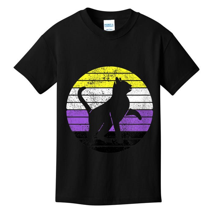 Cute Kitten Cat Nonbinary Pride Lgb Quotes Non Binary Flag Kids T-Shirt