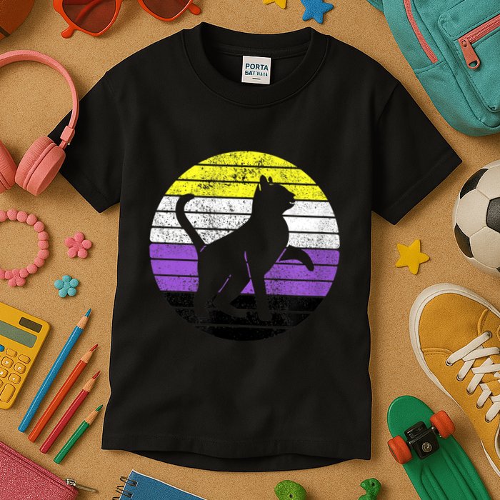 Cute Kitten Cat Nonbinary Pride Lgb Quotes Non Binary Flag Kids T-Shirt