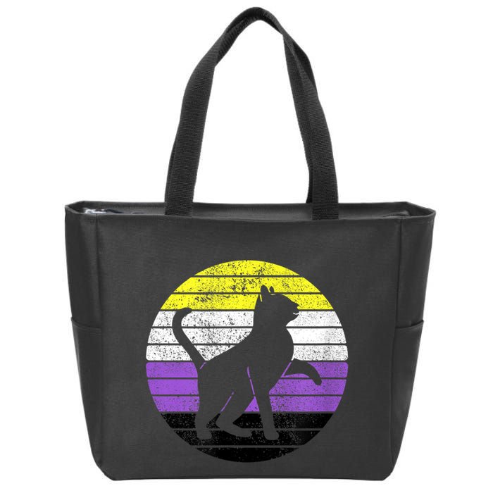 Cute Kitten Cat Nonbinary Pride Lgb Quotes Non Binary Flag Zip Tote Bag