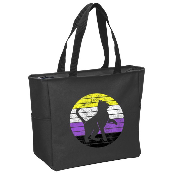 Cute Kitten Cat Nonbinary Pride Lgb Quotes Non Binary Flag Zip Tote Bag