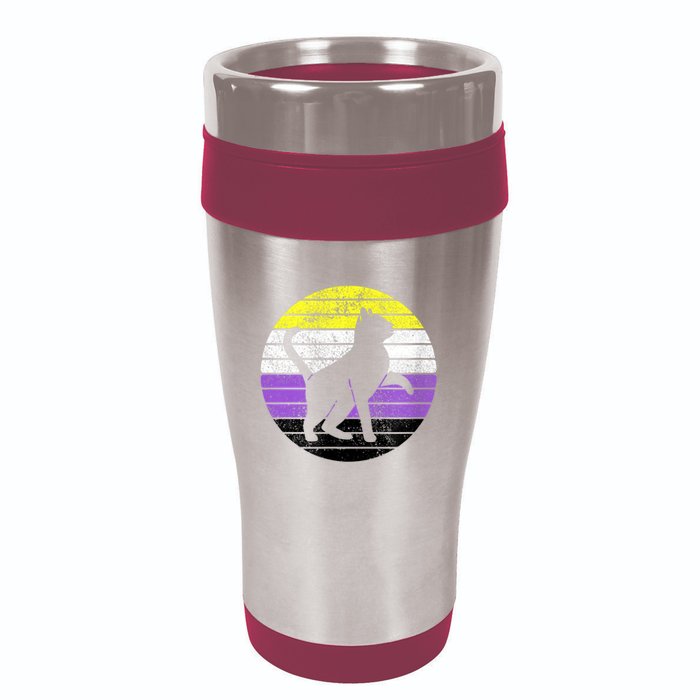 Cute Kitten Cat Nonbinary Pride Lgb Quotes Non Binary Flag 16oz Travel Tumbler