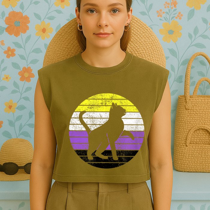 Cute Kitten Cat Nonbinary Pride Lgb Quotes Non Binary Flag Garment-Dyed Women's Muscle Tee