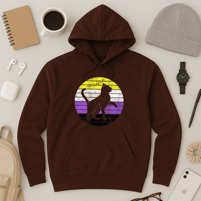 Cute Kitten Cat Nonbinary Pride Lgb Quotes Non Binary Flag Hoodie