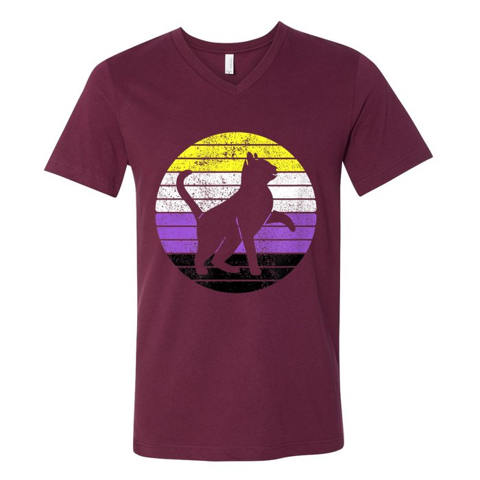 Cute Kitten Cat Nonbinary Pride Lgb Quotes Non Binary Flag V-Neck T-Shirt