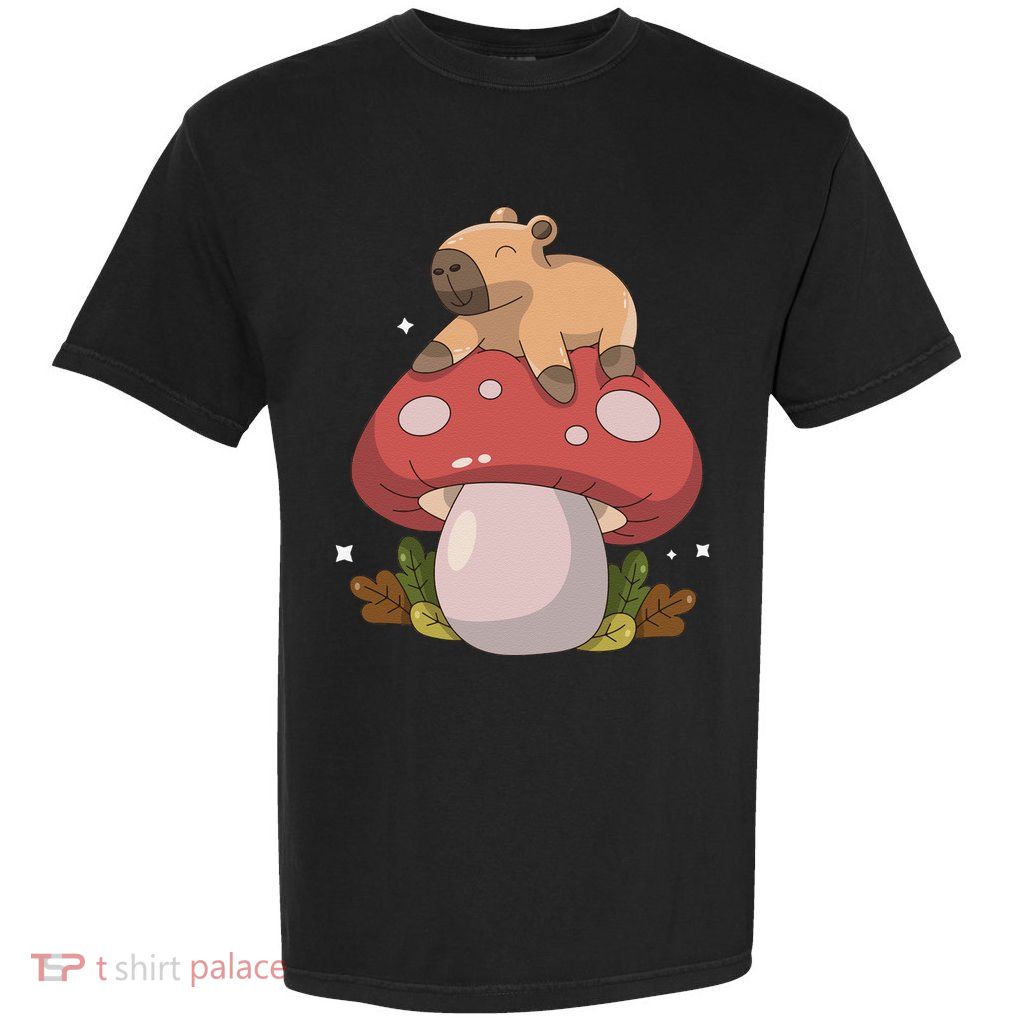 Cute Kawaii Capybara Mushroom Cottagecore Aesthetic Garment-Dyed Heavyweight T-Shirt