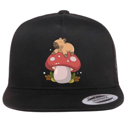 Cute Kawaii Capybara Mushroom Cottagecore Aesthetic Flatbill Hat