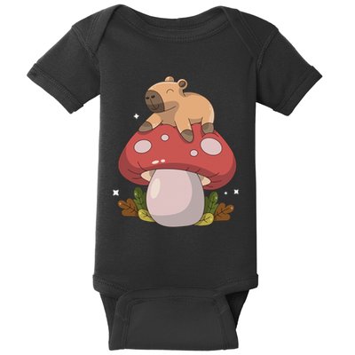 Cute Kawaii Capybara Mushroom Cottagecore Aesthetic Baby Bodysuit