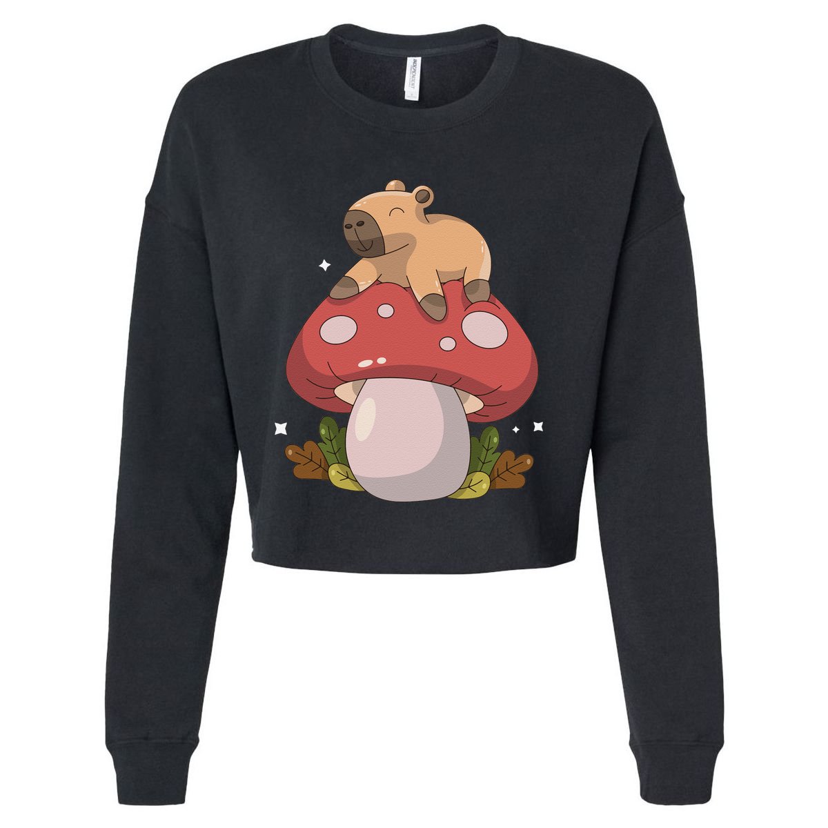 Cute Kawaii Capybara Mushroom Cottagecore Aesthetic Cropped Pullover Crew