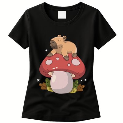 Cute Kawaii Capybara Mushroom Cottagecore Aesthetic Womens T-Shirt