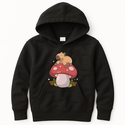 Cute Kawaii Capybara Mushroom Cottagecore Aesthetic Kids Hoodie