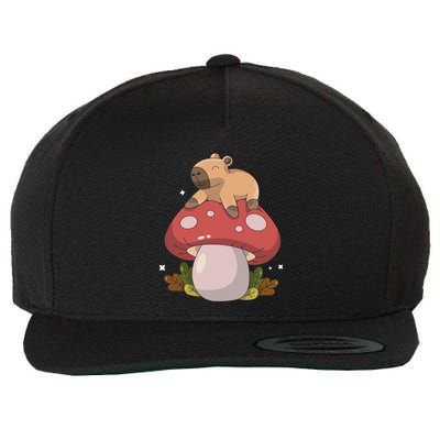 Cute Kawaii Capybara Mushroom Cottagecore Aesthetic Wool Snapback Cap