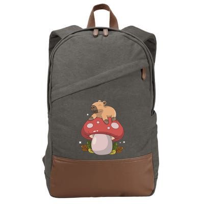 Cute Kawaii Capybara Mushroom Cottagecore Aesthetic Cotton Canvas Backpack