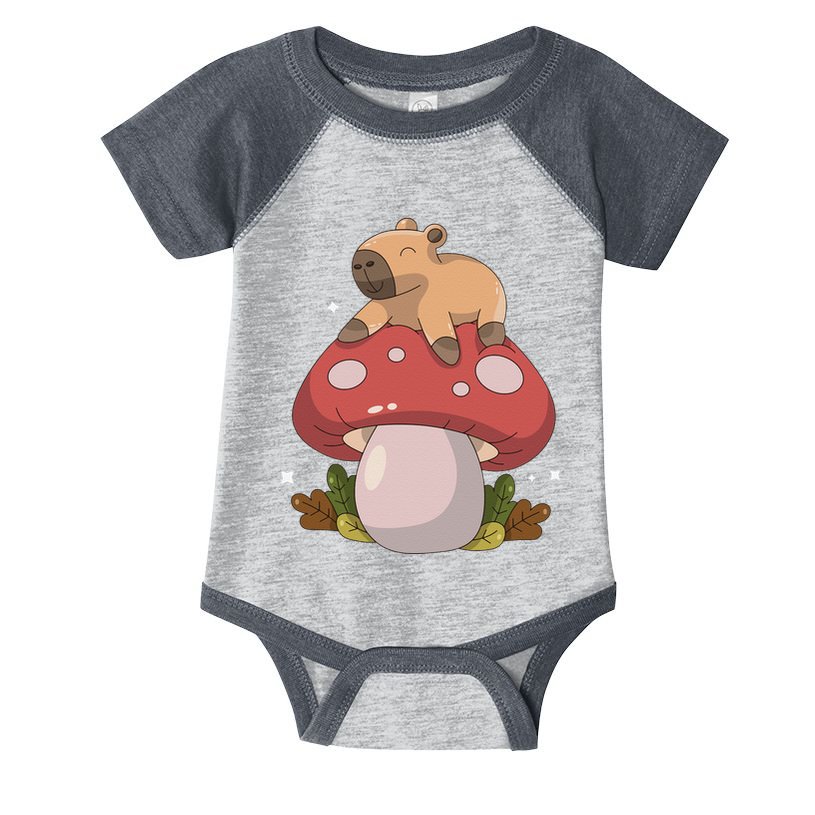 Cute Kawaii Capybara Mushroom Cottagecore Aesthetic Infant Baby Jersey Bodysuit