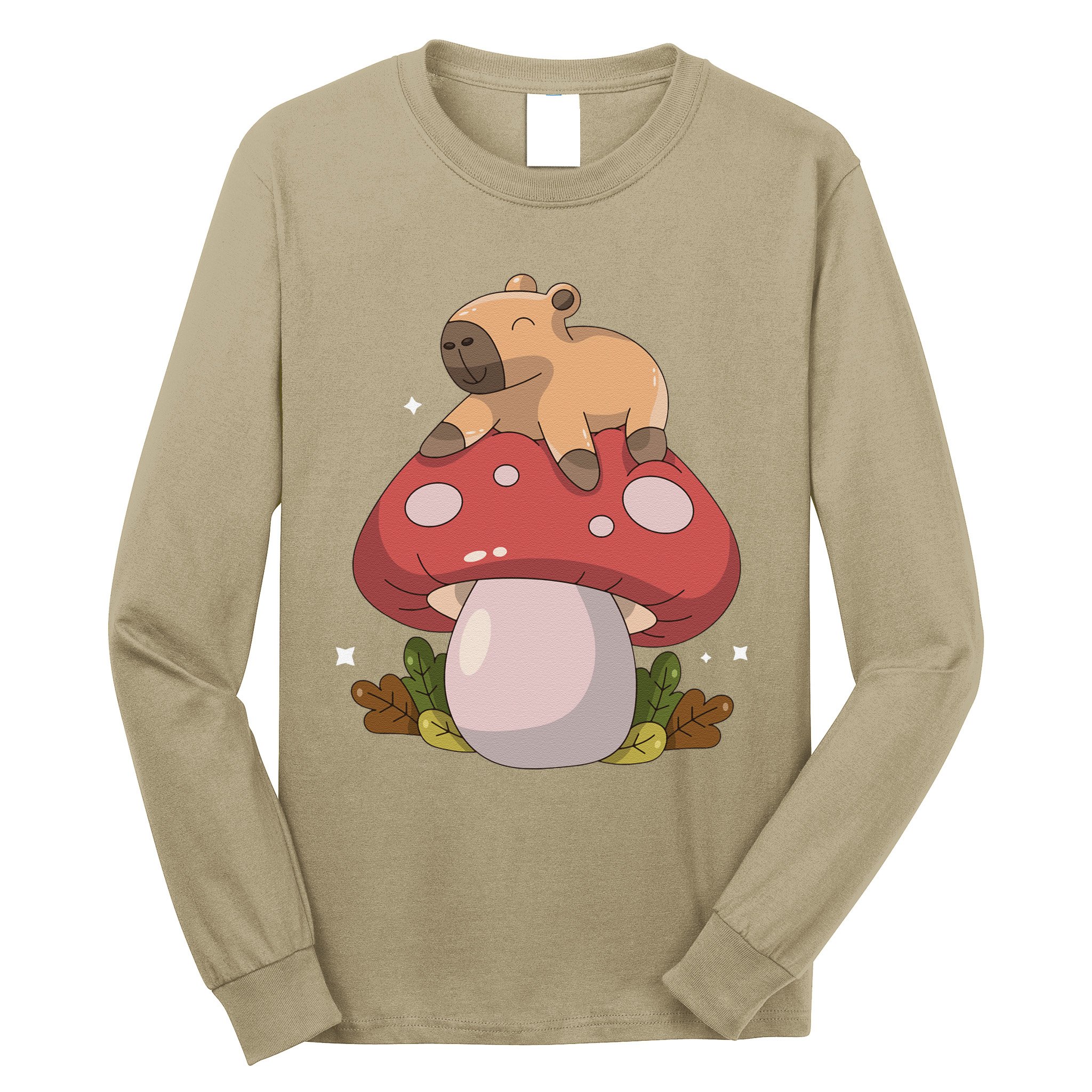 Cute Kawaii Capybara Mushroom Cottagecore Aesthetic Long Sleeve Shirt