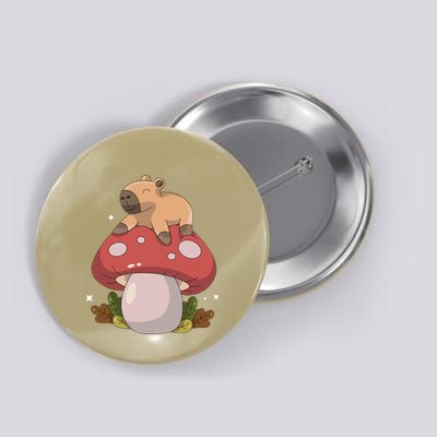 Cute Kawaii Capybara Mushroom Cottagecore Aesthetic Button