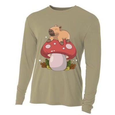 Cute Kawaii Capybara Mushroom Cottagecore Aesthetic Cooling Performance Long Sleeve Crew