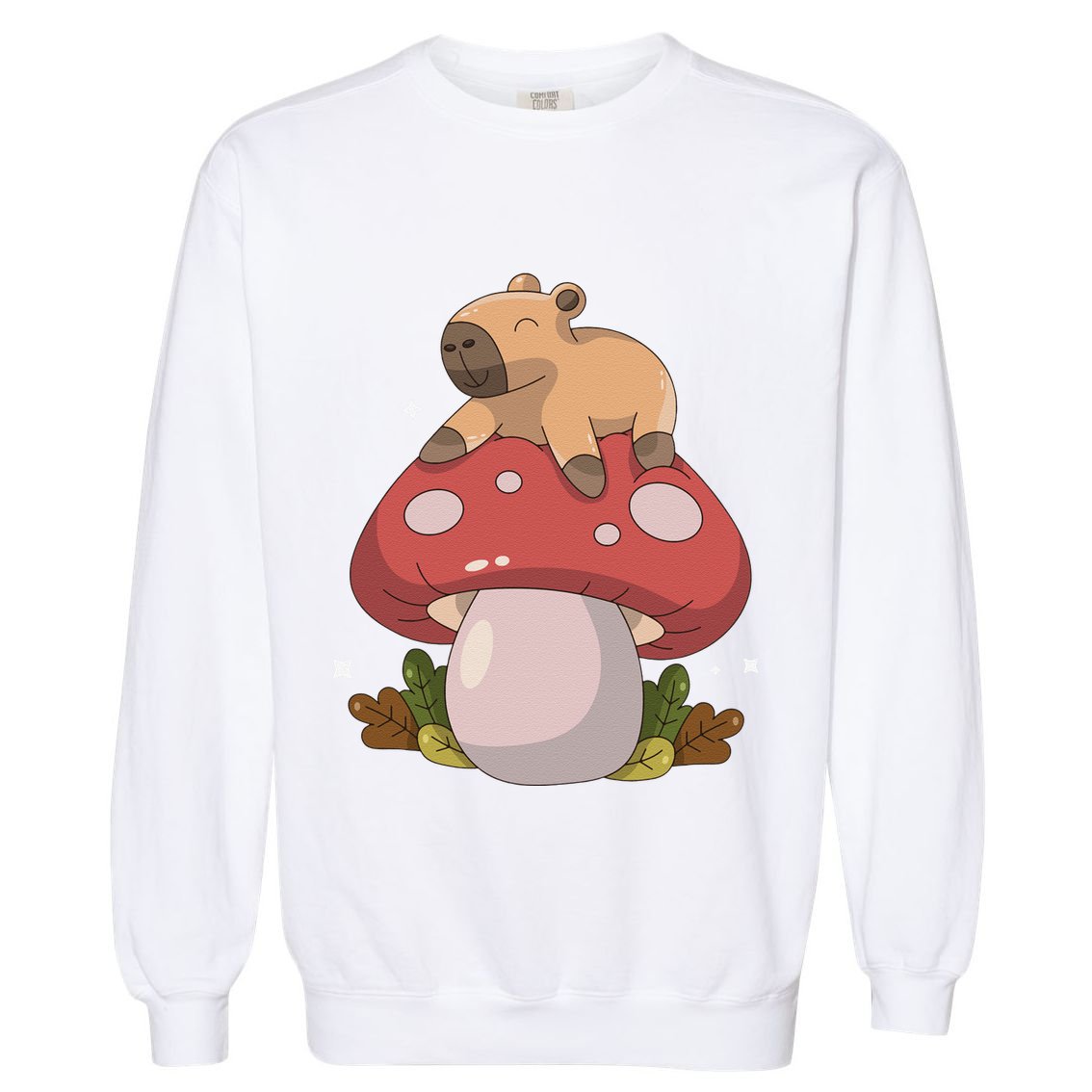 Cute Kawaii Capybara Mushroom Cottagecore Aesthetic Garment-Dyed Sweatshirt