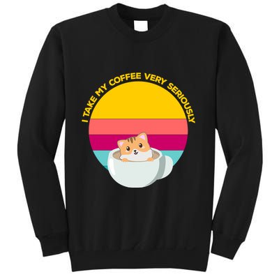 Cute Kawaii Cat In A Coffee Cup Funny Coffee Puns Retro Sunset Cat Lover Sweatshirt