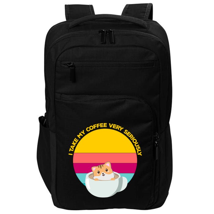 Cute Kawaii Cat In A Coffee Cup Funny Coffee Puns Retro Sunset Cat Lover Impact Tech Backpack