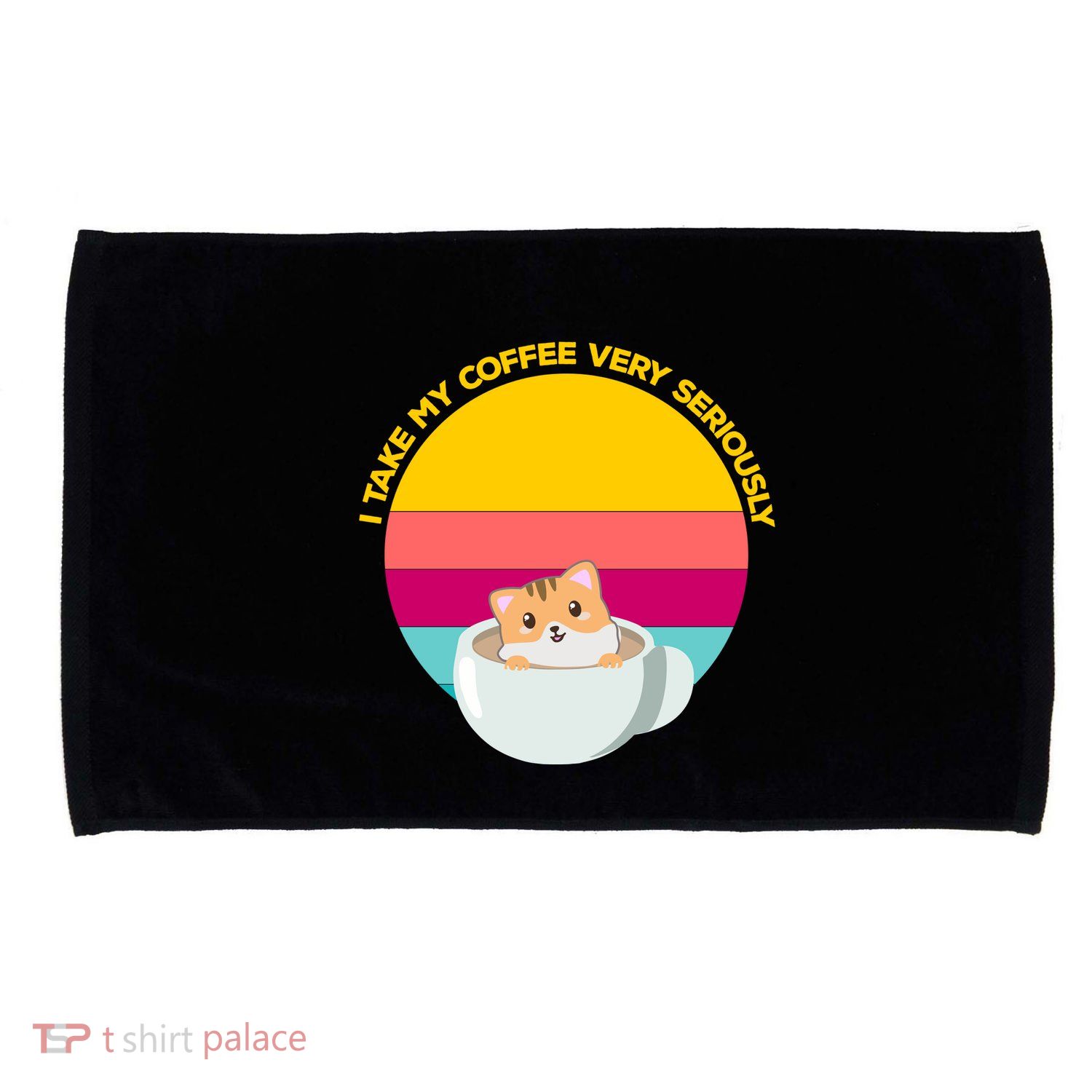 Cute Kawaii Cat In A Coffee Cup Funny Coffee Puns Retro Sunset Cat Lover Microfiber Hand Towel