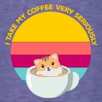 Cute Kawaii Cat In A Coffee Cup Funny Coffee Puns Retro Sunset Cat Lover T-Shirt