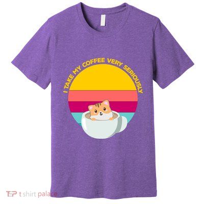 Cute Kawaii Cat In A Coffee Cup Funny Coffee Puns Retro Sunset Cat Lover Premium T-Shirt