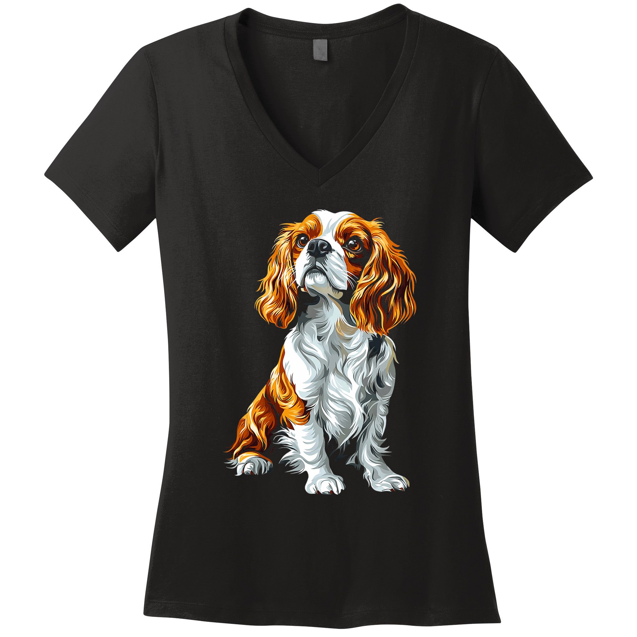Cavalier King Charles Spaniel Dog Graphic Pet Artwork Women's V-Neck T-Shirt