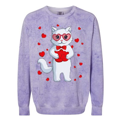 Cute Kawaii Cat Heart Valentines Day Kitten Colorblast Crewneck Sweatshirt