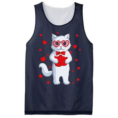 Cute Kawaii Cat Heart Valentines Day Kitten Mesh Reversible Basketball Jersey Tank