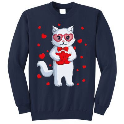 Cute Kawaii Cat Heart Valentines Day Kitten Tall Sweatshirt