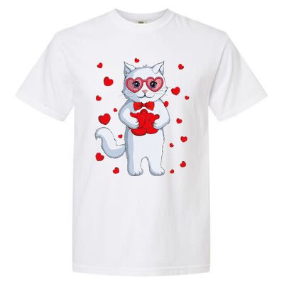 Cute Kawaii Cat Heart Valentines Day Kitten Garment-Dyed Heavyweight T-Shirt