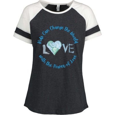 Cute Kids Can Change The World With Love Uplifting Message Enza Ladies Jersey Colorblock Tee