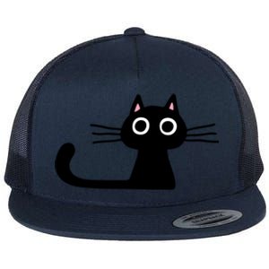 Cutie Kitty Cat Wide Eyed Black Kitten Flat Bill Trucker Hat